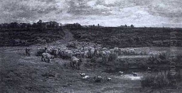 A Moorland Landscape With Sheep And Ducks By A Pond - view 1