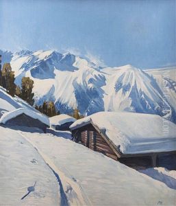 Almhutten Im Winter by Max (Ritter) von Esterle