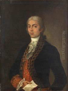 Portrait Of A Gentleman, Half-length, In A Brocade Trimmed Blue Coat, Holding A Letter