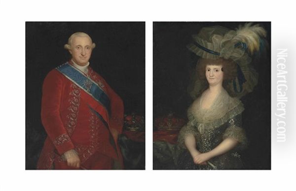 Portrait Of King Charles Iv (1788-1808), Half-length, In A Red Coat And Waistcoat With Silver Embroidery And A Blue Sash, Wearing The Order Of The Golden Fleece (+ Portrait Of Maria Luisa Of Parma, Queen Consort Of Spain (1751-1819 - view 1