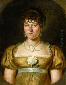 Portrait De Jeune Femme Dans Un Ovale Peint by Agustin Esteve Y Marques