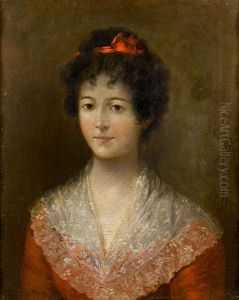 Portrait Of A Lady, Half-length, In A Red Dress, With A Lace Shawl And A Red Ribbon In Her Hair