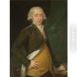 Portrait Of A Gentleman, Three Quarter Length, Wearing A Yellow Waistcoat And Green Coat