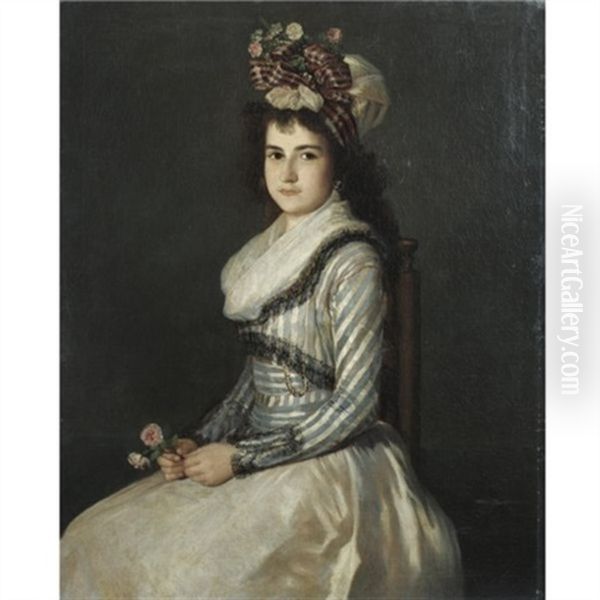 Portrait Of A Young Woman Holding Two Roses - view 1