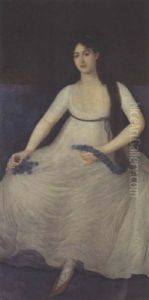 Portrait De Jeune Femme En Robe Blanche by Agustin Esteve Y Marques