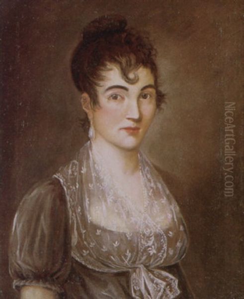 Portrait Of A Lady In A Grey Dress And Lace Shawl - view 1