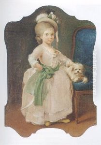 Portrait Of A Young Girl With A Dog Sitting Beside Her On A Chair by Agustin Esteve Y Marques