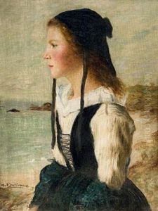 Jeune Bretonne Devant La Mer by Henry d' Estienne