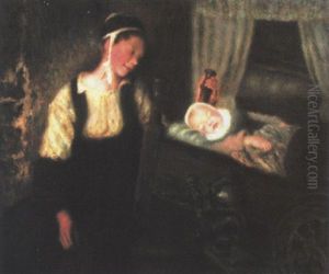Jeune Femme Bercant Son Enfant by Henry d' Estienne