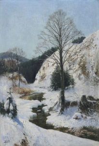 Winterlandschaft Mit Bachlauf by Georg Estler