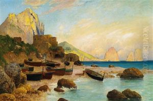 Capri. Blick Von Der Kuste Auf Die Faraglioni by Georg Estler