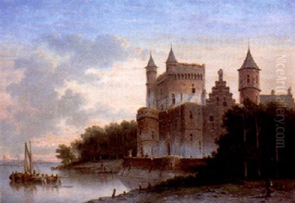 Figures Before A Castle On A River - view 1
