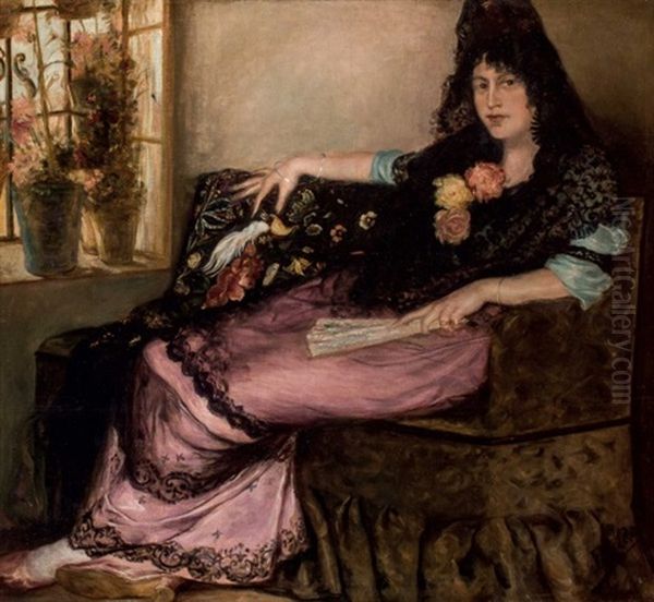 Mujer Con Mantilla Junto A La Ventana - view 1