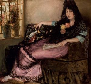 Mujer Con Mantilla Junto A La Ventana by Jose Maria Estrada