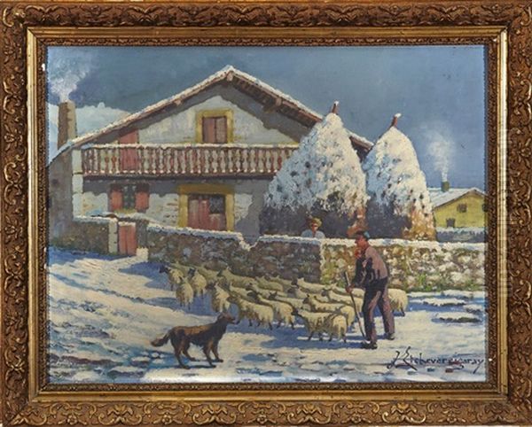 Retour A La Bergerie Sous La Neige - view 1