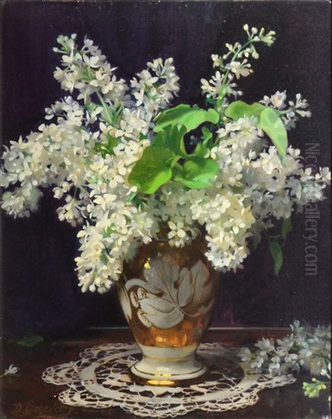 Bouquet Blanc Au Vase De Porcelaine - view 1
