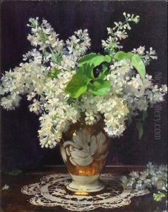 Bouquet Blanc Au Vase De Porcelaine by Hubert-Denis Etcheverry
