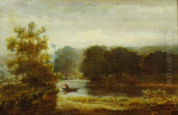 Rower On A River At Dusk - view 1
