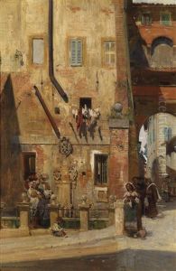 Reges Treiben In Den Gassen Von Siena by Theodor Josef Ethofer