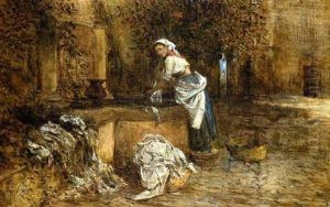 Wascherin Am Brunnen by Theodor Josef Ethofer