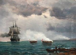 Battle Scene From The Napoleon Wars, Danish Privateers Are Attacking A Foreigh Ship Of The Line