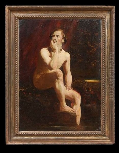 Pensive Male Nude (recto), Sketch (verso) - view 1