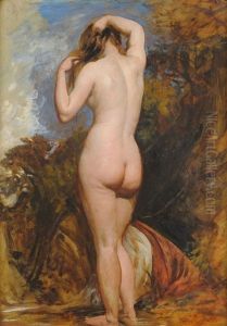 Study Of A Female Nude (from Behind, Standing In A Pool By Trees) by William Etty