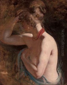 Female Nude Draped In A Blue Wrap With A Red Scarf Around Her Neck (study) by William Etty