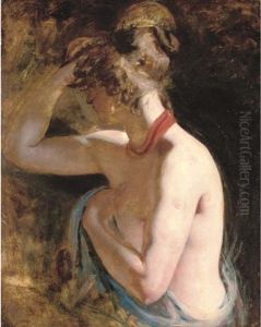 Study Of A Female Nude Draped In A Blue Wrap With A Red Scarf Around Her Neck Study Of A Female Nude Draped In A Blue Wrap With A Red Scarf Around Her Neck