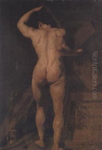Study Of A Male Nude, Holding A Cross, With An Hour Glass By His Feet, And A Plinth To The Right