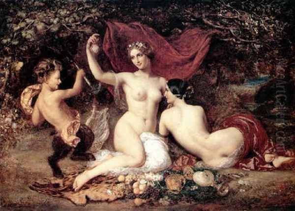 Venus And An Attendant With An Infant Faun In A Wooded Glade - view 1