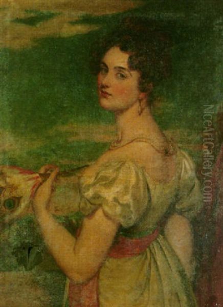 Portrait Of A Lady Wearing A White Satin Dress - view 1