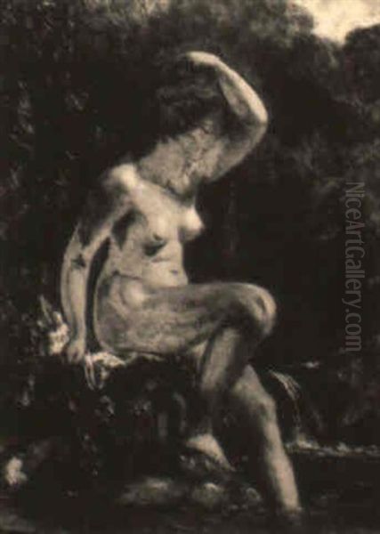 Study Of A Female Nude Seated By A Rock Pool - view 1
