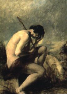 A Male Nude Seated On A Rock