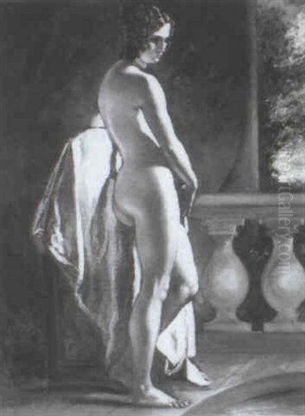 A Female Nude Standing Before A Balustrade - view 1