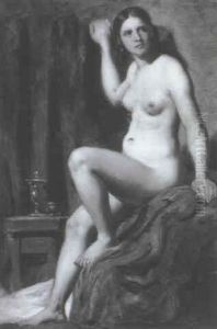 A Female Nude Seated On A Red Drape by William Etty