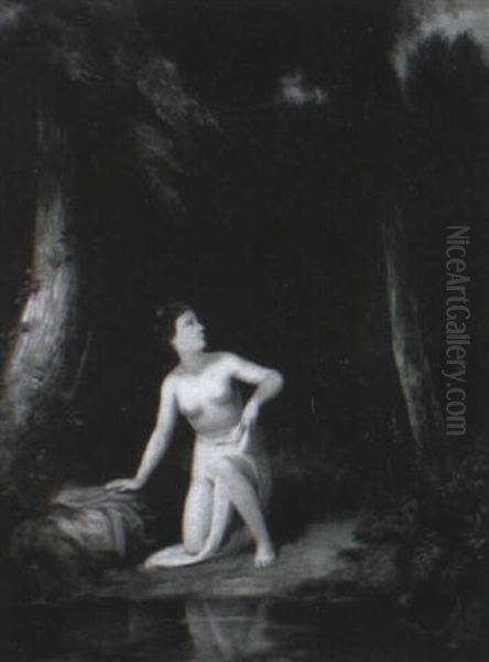 A Female Bather At A Forest Pool - view 1