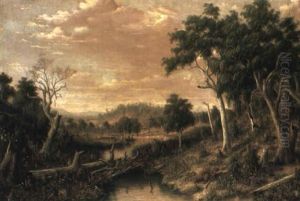 An Australian Landscape With An Aboriginal Hunting Party by Alfred William Eustace