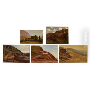 A Group Of Five Landscape Views by Charles-Francois Eustache