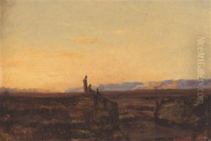 Figures At Dusk In North Africa by Charles-Francois Eustache