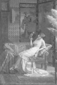Lady With Parrot In An Orientalist Interior by De Scott Evans