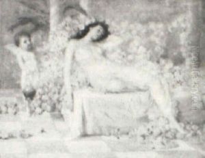 Young Woman On A Bed Of Flowers by De Scott Evans
