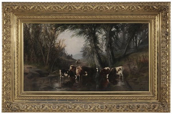 Cows Watering In A Stream - view 1