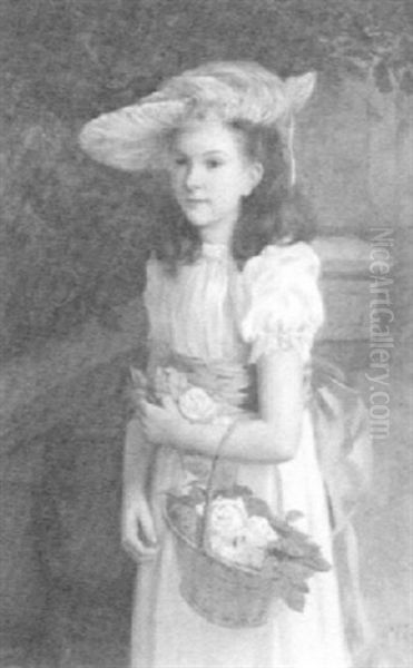 Young Girl With A Basket Of Roses - view 1