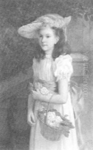 Young Girl With A Basket Of Roses by William E. Evans