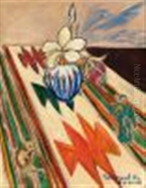 Assembled Still Life With Frangipani And Figurines - view 1