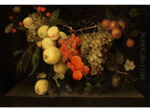 Fruchtestilleben Mit Quitten, Aprikosen, Trauben Sowie Exotischen Fruchten Und Hellen Kirschen