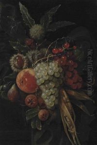 Grapes, Cherries, An Apple, Figs, Chestnuts And Corn