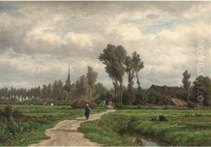 A Figure On A Village Track by Adrianus van Everdingen