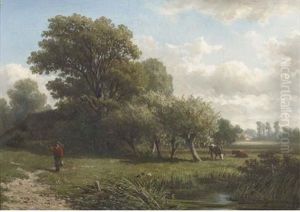 A Traveller In A Wooded Summer Landscape by Adrianus van Everdingen
